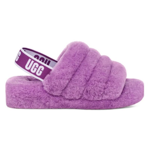 NEW UGG Size 9 Women's Fluff Yeah Genuine Shearling Slingback Sandal, Purple Sky - Picture 3 of 6